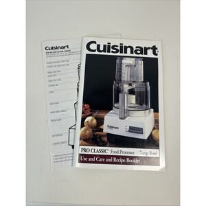 Cuisinart DLC-10 Pro Classic Plus Food Processor Instruction Recipes Manual 1995